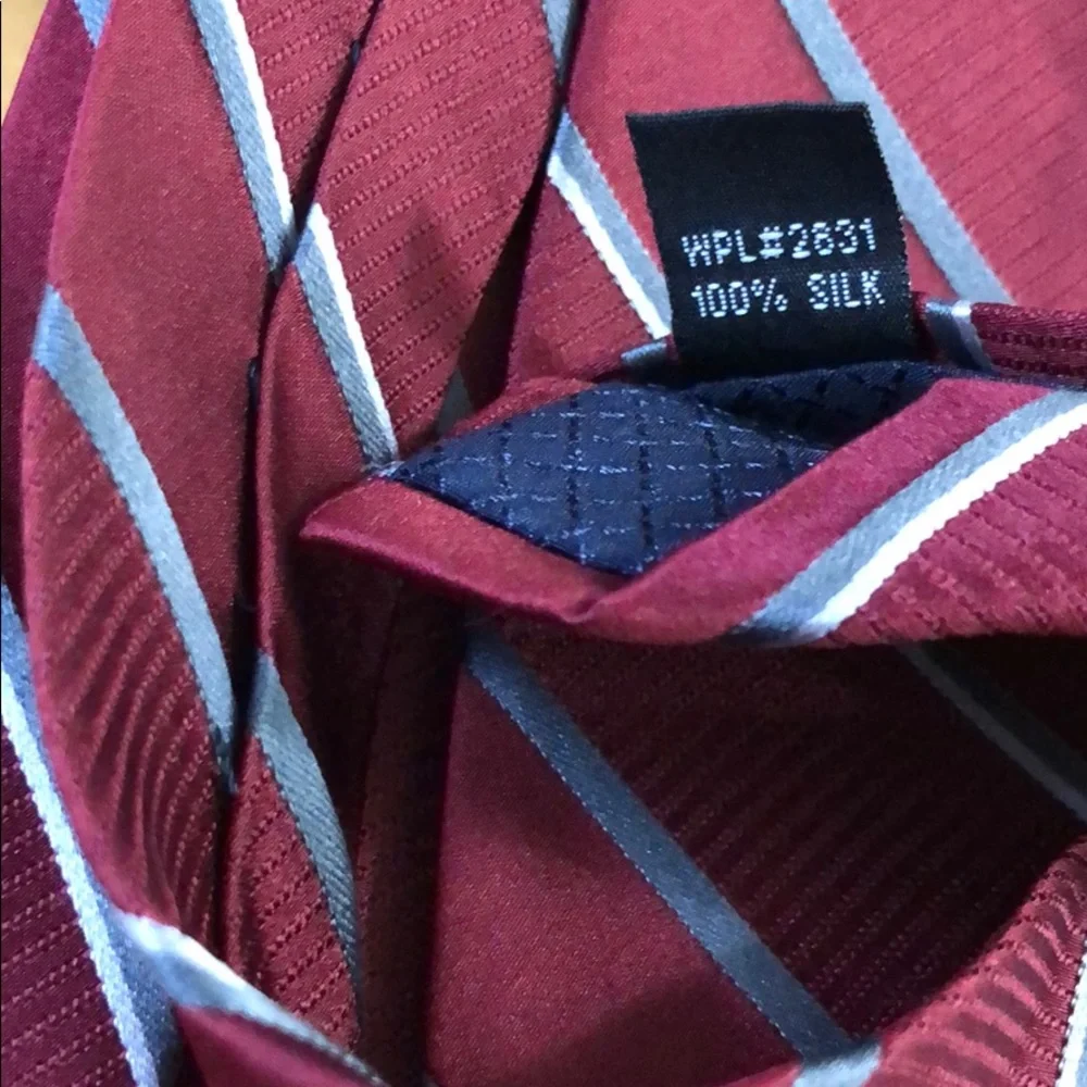 JONES NEW YORK Maroon Silver Stripe 60” Silk Tie - Picture 6 of 6